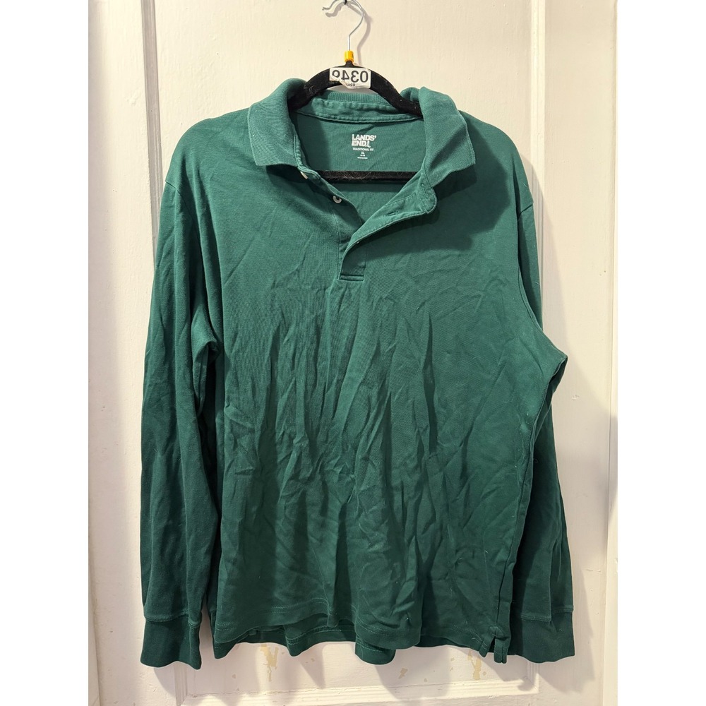 Lands End Green Traditional Fit Long Sleeve Henley Shirt in XL